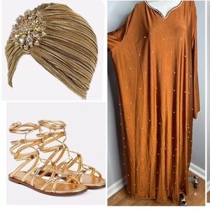 GORGEOUS BROWN KAFTAN STYLE EMBELLISHED DRESS FREE SIZE